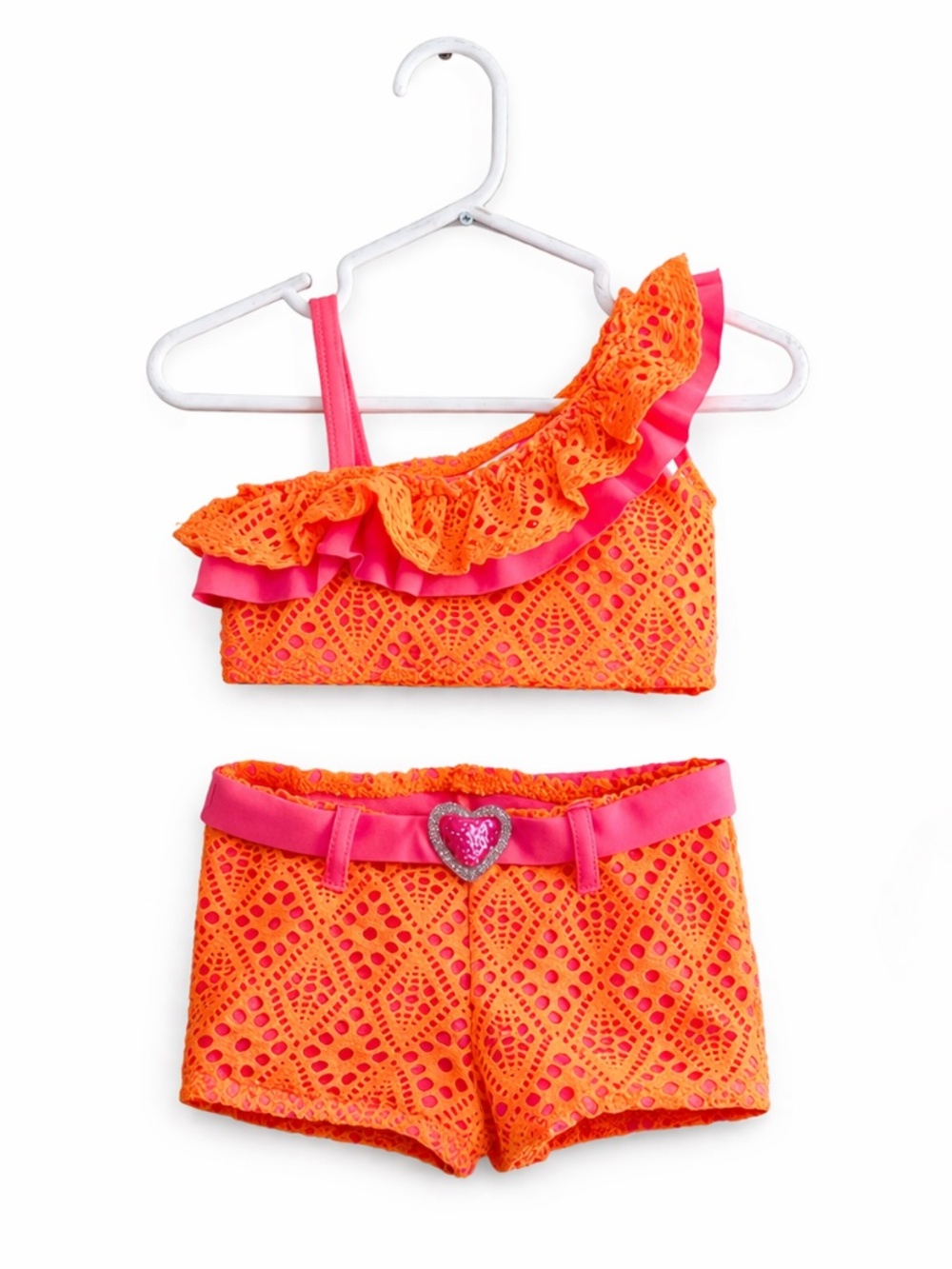 Kidgets Hot Pink & Neon Orange Crochet-Style Bikini Set – Girls Size 2T NWoT